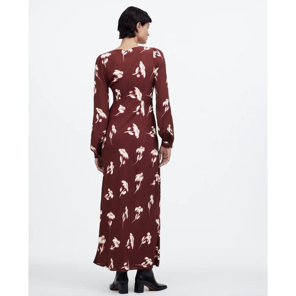 Madewell V-Neck Cuff-Sleeve Maxi Dress in Floral Bordeaux Size 2 NWT - Picture 3 of 11